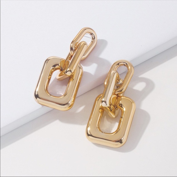 Drop chain earrings metal texture Cuban chain - Picture 2 of 5